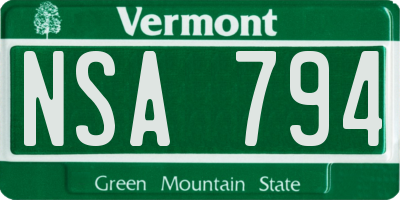 VT license plate NSA794