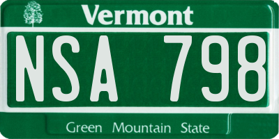VT license plate NSA798