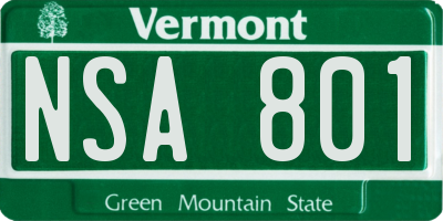 VT license plate NSA801
