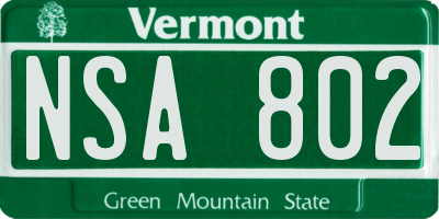 VT license plate NSA802
