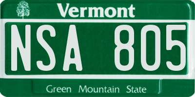 VT license plate NSA805