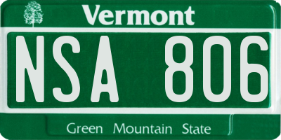 VT license plate NSA806