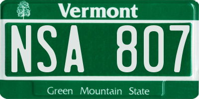 VT license plate NSA807