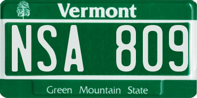 VT license plate NSA809