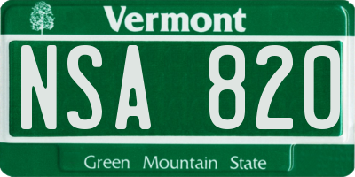 VT license plate NSA820