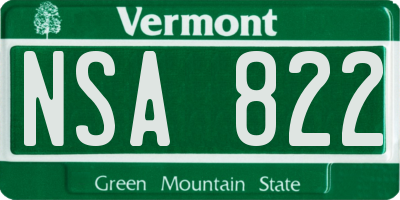 VT license plate NSA822