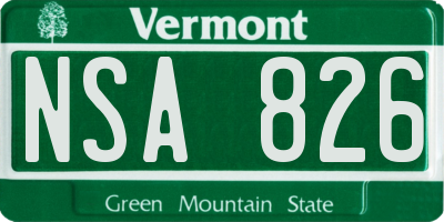 VT license plate NSA826