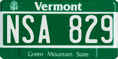 VT license plate NSA829