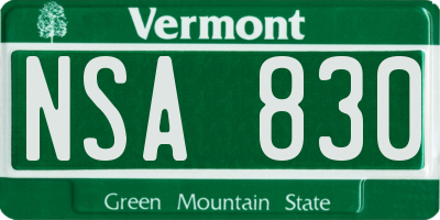 VT license plate NSA830