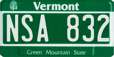 VT license plate NSA832