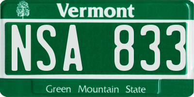 VT license plate NSA833