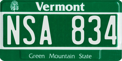 VT license plate NSA834