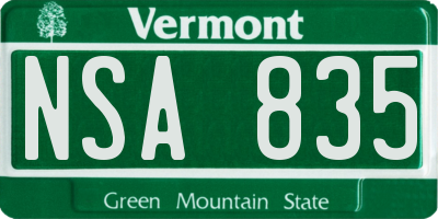 VT license plate NSA835