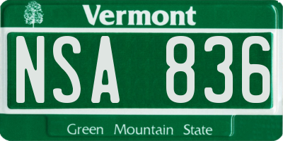 VT license plate NSA836