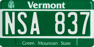 VT license plate NSA837