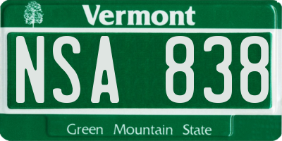 VT license plate NSA838