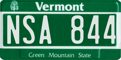 VT license plate NSA844