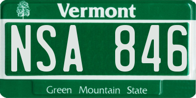 VT license plate NSA846
