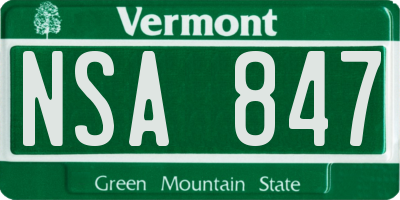 VT license plate NSA847