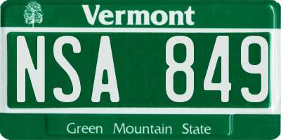 VT license plate NSA849
