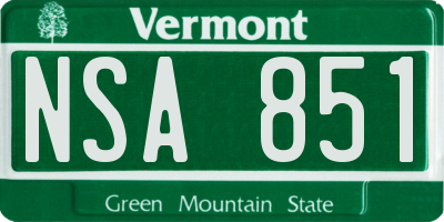 VT license plate NSA851