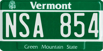 VT license plate NSA854