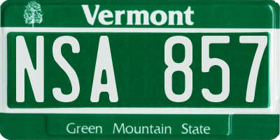 VT license plate NSA857