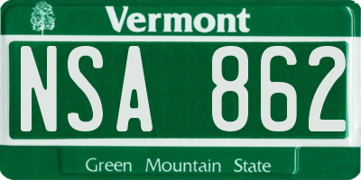 VT license plate NSA862