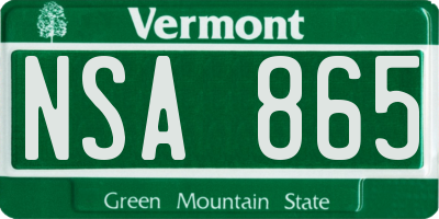 VT license plate NSA865