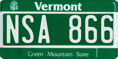 VT license plate NSA866