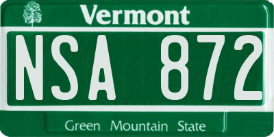 VT license plate NSA872