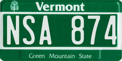 VT license plate NSA874