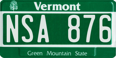 VT license plate NSA876