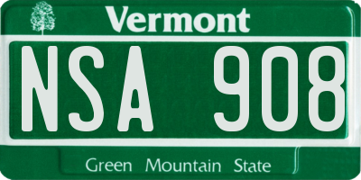 VT license plate NSA908