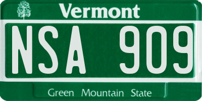 VT license plate NSA909