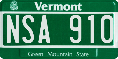 VT license plate NSA910