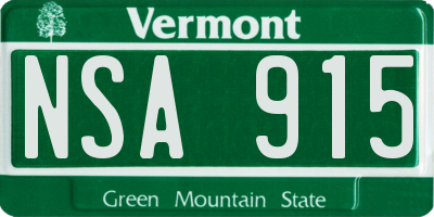 VT license plate NSA915