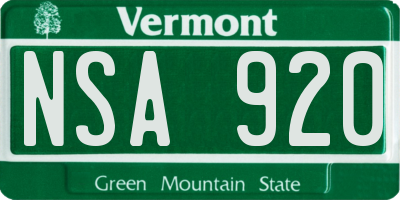 VT license plate NSA920