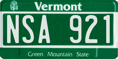 VT license plate NSA921
