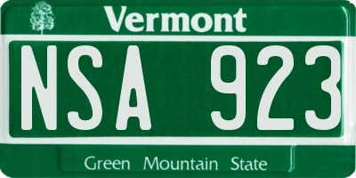 VT license plate NSA923
