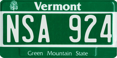 VT license plate NSA924