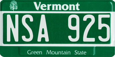 VT license plate NSA925