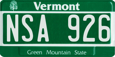 VT license plate NSA926