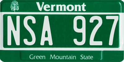 VT license plate NSA927