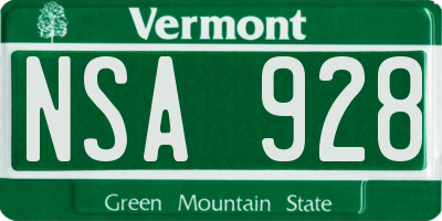 VT license plate NSA928