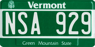 VT license plate NSA929