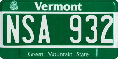 VT license plate NSA932