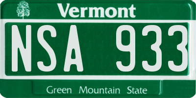VT license plate NSA933