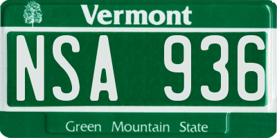 VT license plate NSA936