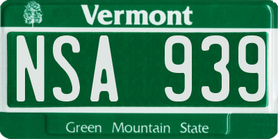 VT license plate NSA939